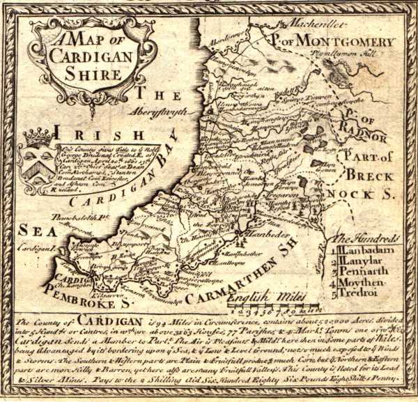 Map Ceredigion gan Emanuel Bowen, 1720